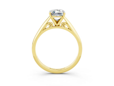 Yellow gold Emerald Cut Moissanite Solitaire Engagement Ring with Cathedral Setting and Four-Prong Mount_15