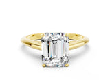 Yellow gold Emerald Cut Moissanite Solitaire Engagement Ring with Cathedral Setting and Four-Prong Mount_24