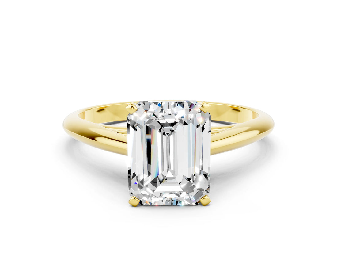 Yellow gold Emerald Cut Moissanite Solitaire Engagement Ring with Cathedral Setting and Four-Prong Mount_30