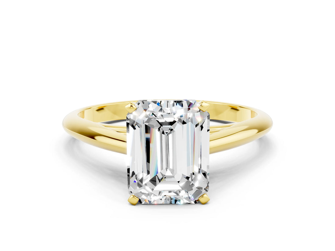 Yellow gold Emerald Cut Moissanite Solitaire Engagement Ring with Cathedral Setting and Four-Prong Mount_66