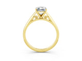 Yellow gold Emerald Cut Moissanite Solitaire Engagement Ring with Cathedral Setting and Four-Prong Mount_69