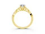 Yellow gold Emerald Cut Moissanite Solitaire Engagement Ring with Celtic Knot Band and Four-Prong Setting_3