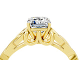 Yellow gold Emerald Cut Moissanite Solitaire Engagement Ring with Celtic Knot Band and Four-Prong Setting_4
