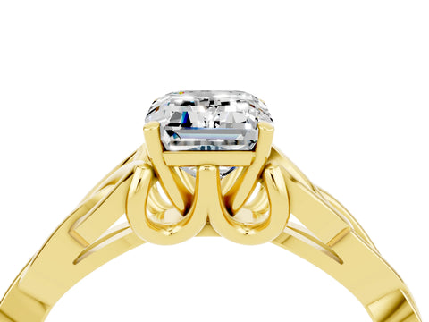 Yellow gold Emerald Cut Moissanite Solitaire Engagement Ring with Celtic Knot Band and Four-Prong Setting_4