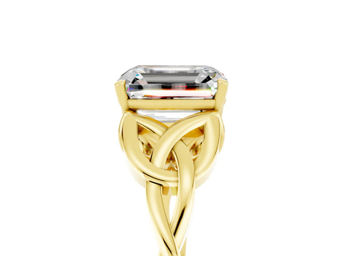 Yellow gold Emerald Cut Moissanite Solitaire Engagement Ring with Celtic Knot Band and Four-Prong Setting_5