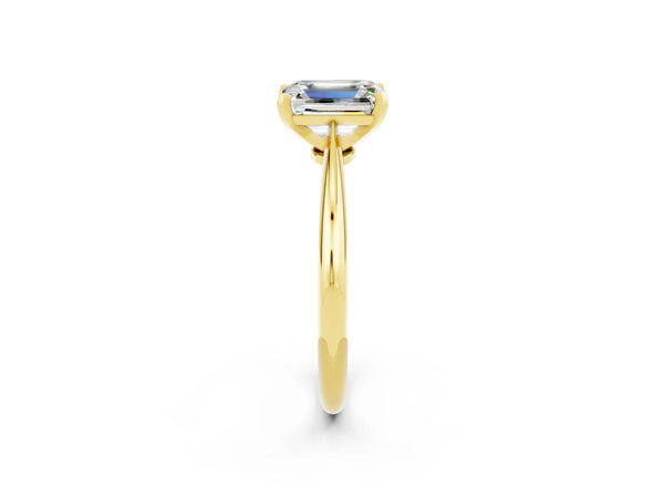Yellow gold Emerald Cut Moissanite Solitaire Engagement Ring with Classic Band and Four-Prong Setting