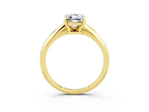 Yellow gold Emerald Cut Moissanite Solitaire Engagement Ring with Classic Band and Four-Prong Setting