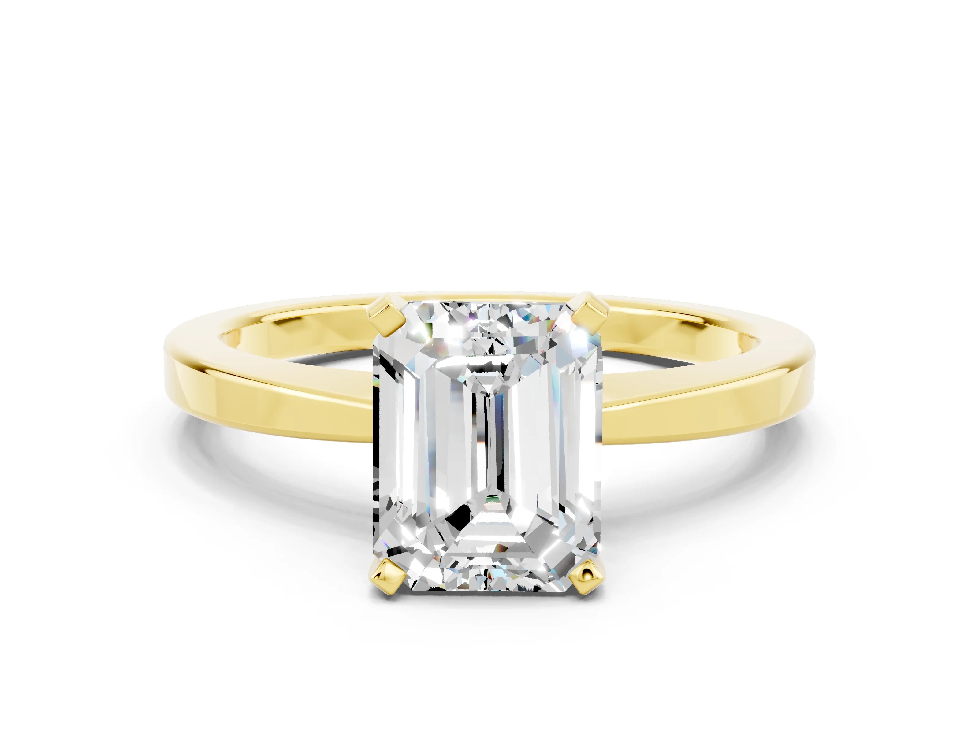 Yellow gold Emerald Cut Moissanite Solitaire Engagement Ring with Classic Band and Four-Prong Setting_24
