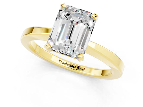 Yellow gold Emerald Cut Moissanite Solitaire Engagement Ring with Classic Band and Four-Prong Setting_25