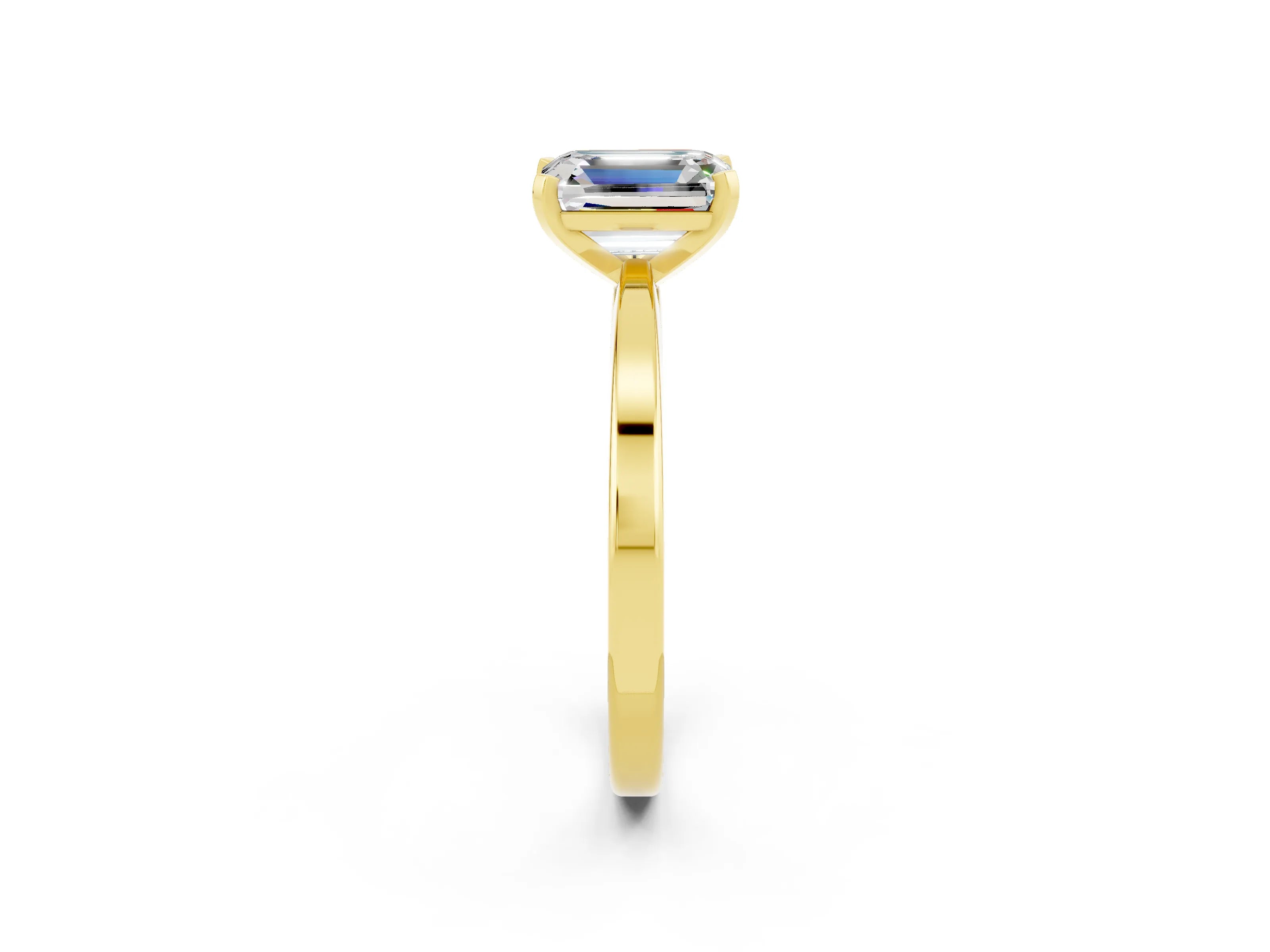 Yellow gold Emerald Cut Moissanite Solitaire Engagement Ring with Classic Band and Four-Prong Setting_26