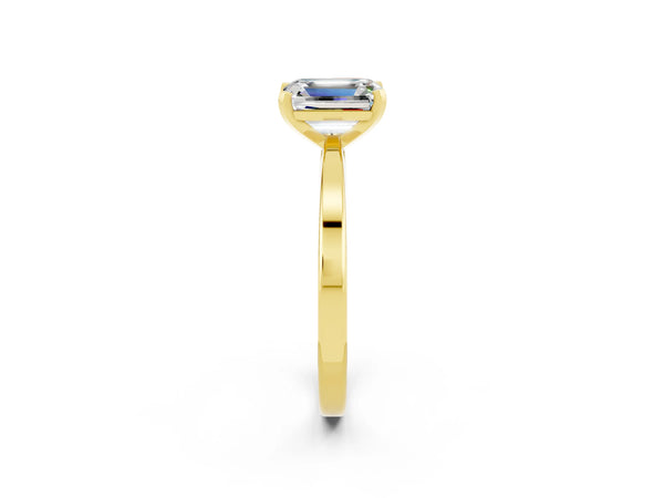 Yellow gold Emerald Cut Moissanite Solitaire Engagement Ring with Classic Band and Four-Prong Setting