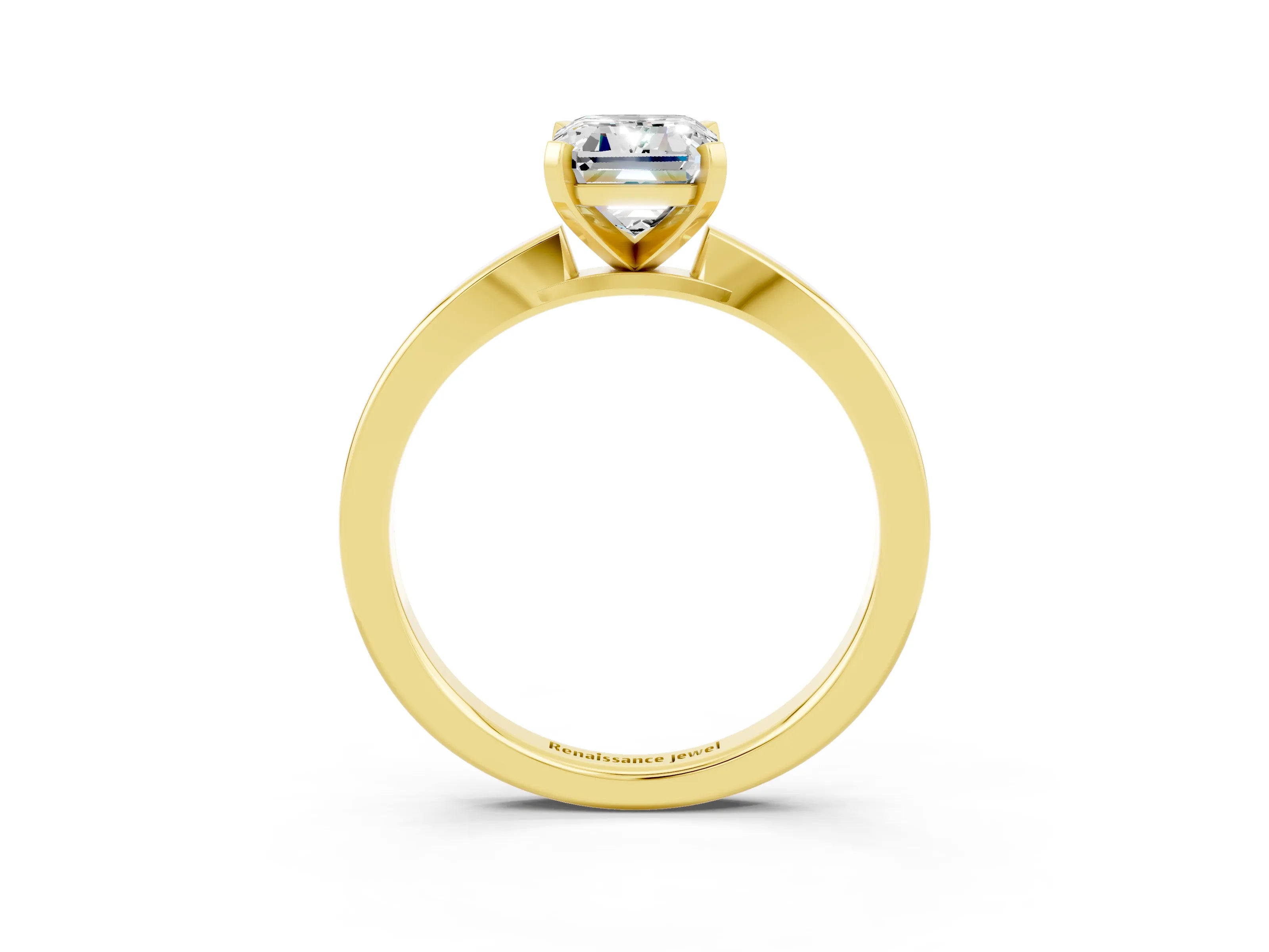 Yellow gold Emerald Cut Moissanite Solitaire Engagement Ring with Classic Band and Four-Prong Setting_27