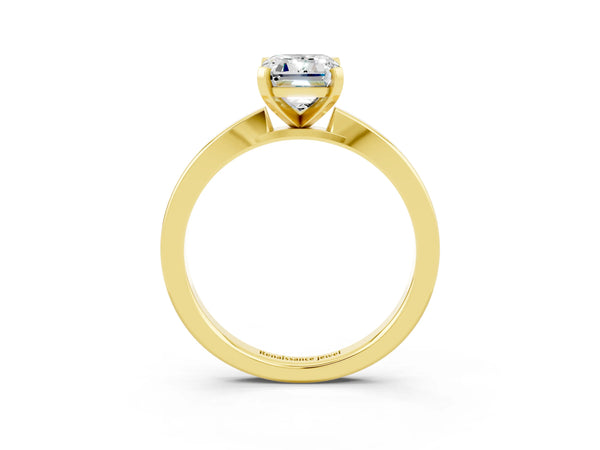 Yellow gold Emerald Cut Moissanite Solitaire Engagement Ring with Classic Band and Four-Prong Setting