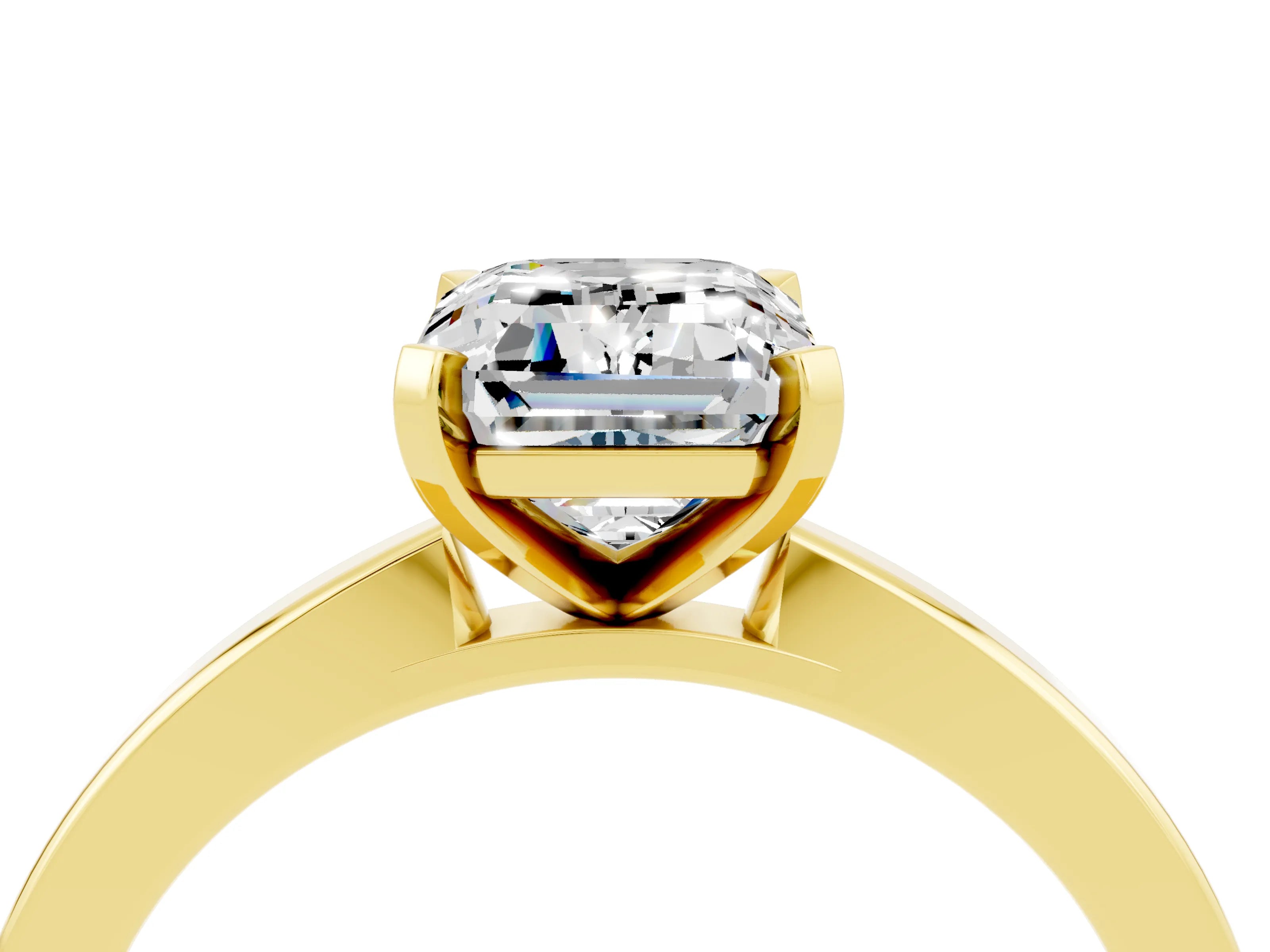Yellow gold Emerald Cut Moissanite Solitaire Engagement Ring with Classic Band and Four-Prong Setting_28