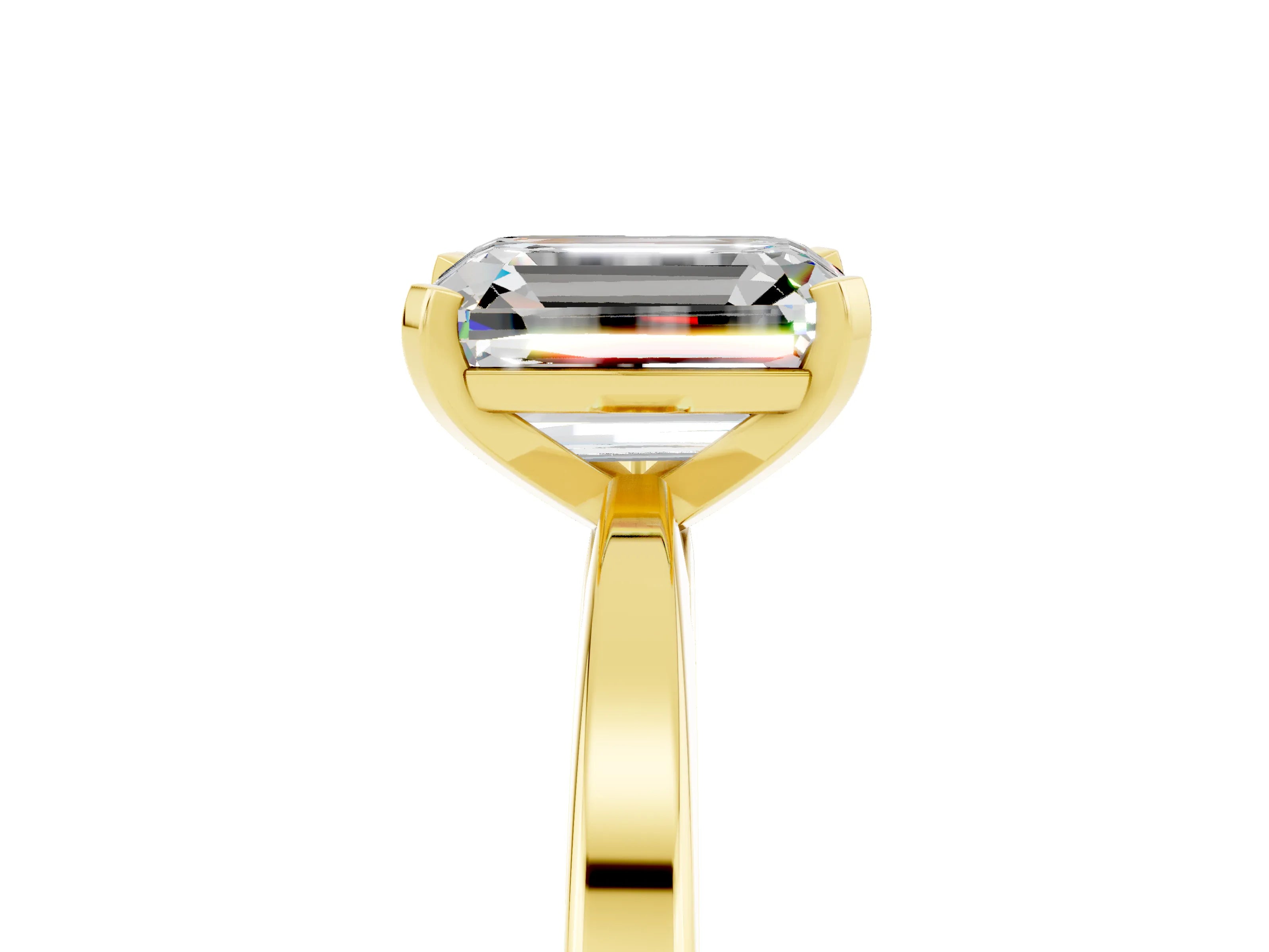 Yellow gold Emerald Cut Moissanite Solitaire Engagement Ring with Classic Band and Four-Prong Setting_29