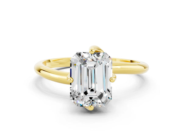 Yellow gold Emerald Cut Moissanite Solitaire Engagement Ring with Four-Prong Setting and Classic Band