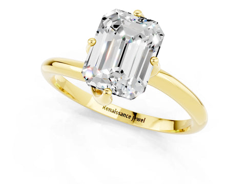 Yellow gold Emerald Cut Moissanite Solitaire Engagement Ring with Four-Prong Setting and Classic Band_13