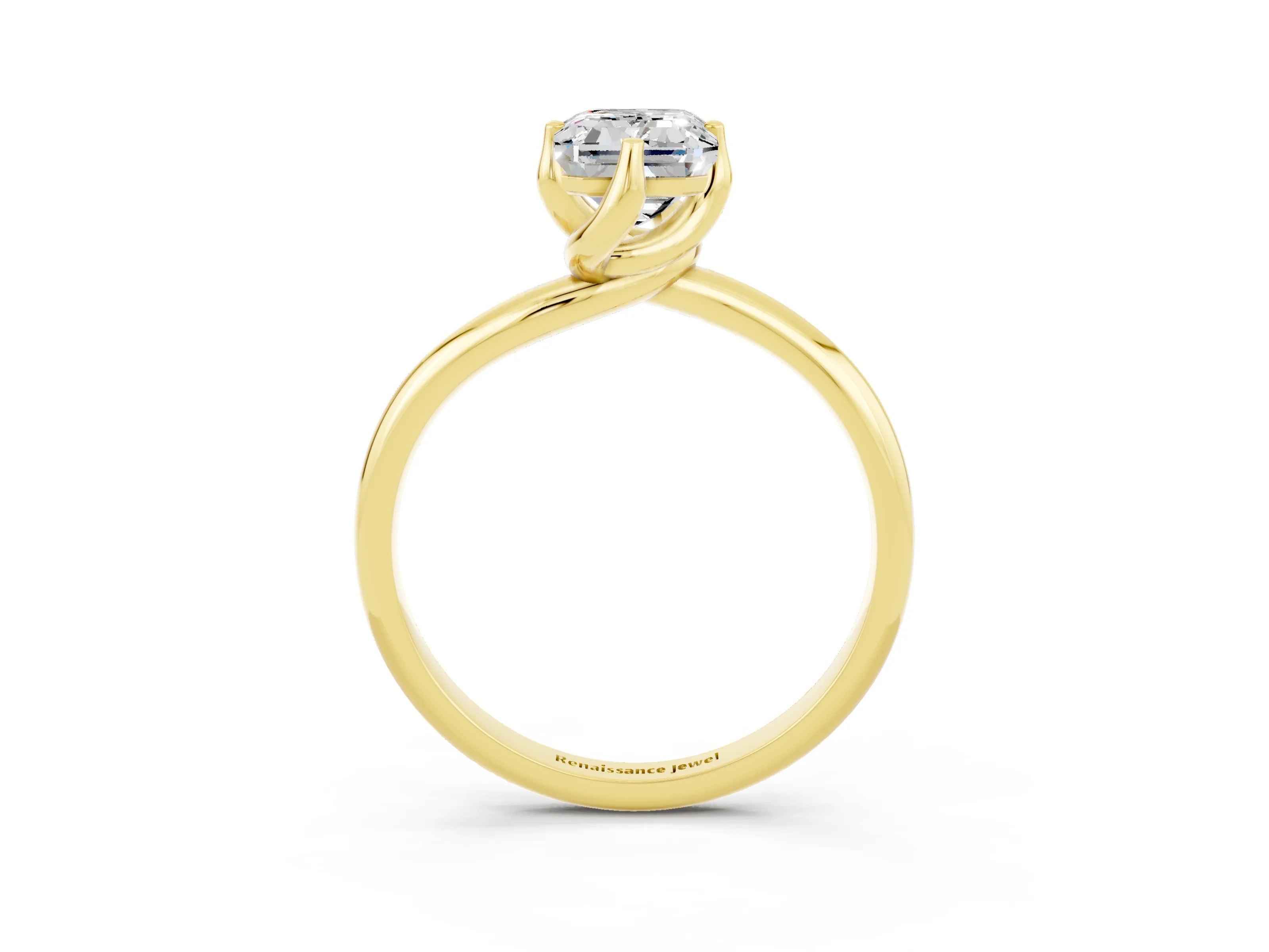 Yellow gold Emerald Cut Moissanite Solitaire Engagement Ring with Four-Prong Setting and Classic Band_15