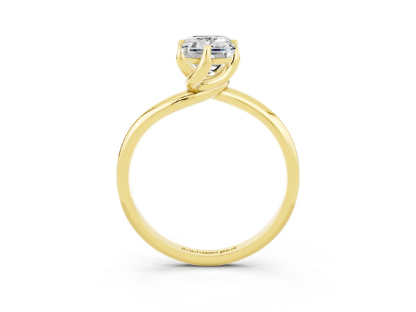 Yellow gold Emerald Cut Moissanite Solitaire Engagement Ring with Four-Prong Setting and Classic Band