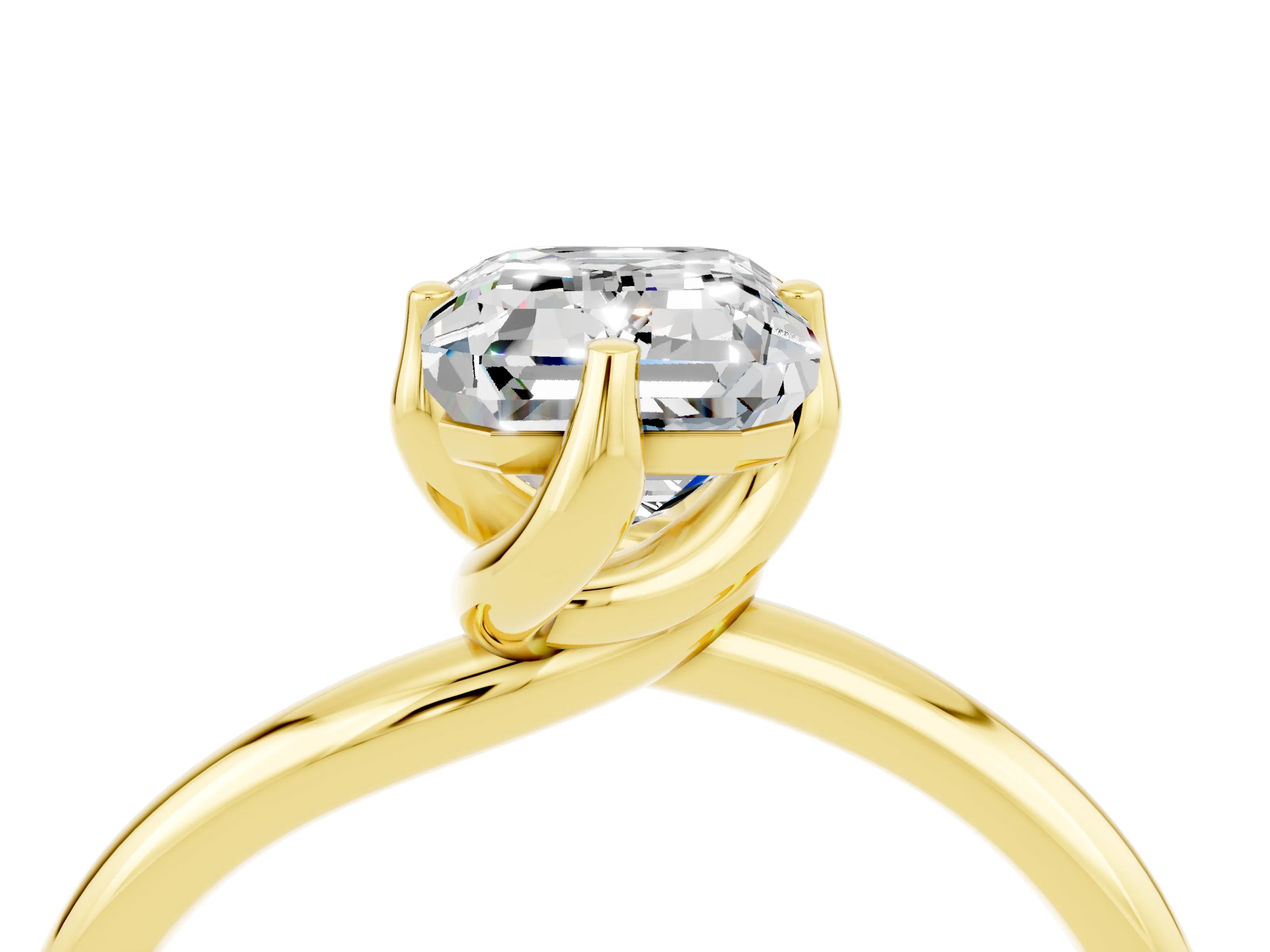 Yellow gold Emerald Cut Moissanite Solitaire Engagement Ring with Four-Prong Setting and Classic Band_16