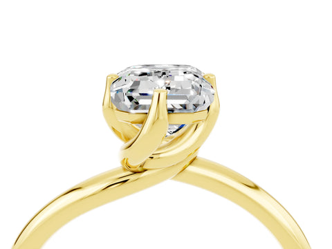 Yellow gold Emerald Cut Moissanite Solitaire Engagement Ring with Four-Prong Setting and Classic Band_16