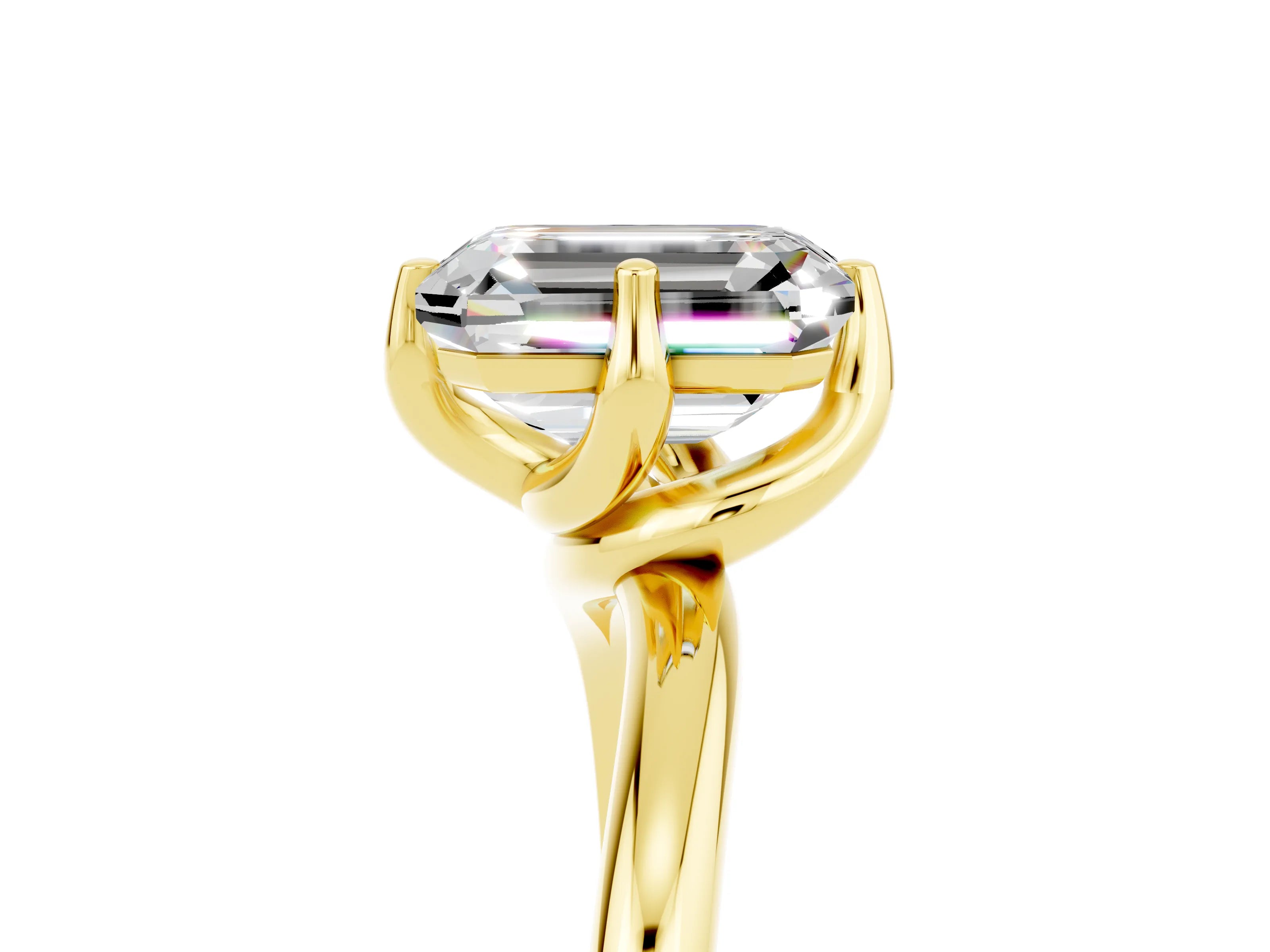 Yellow gold Emerald Cut Moissanite Solitaire Engagement Ring with Four-Prong Setting and Classic Band_17