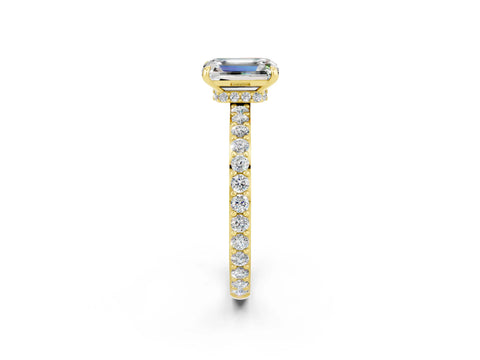 Yellow gold Emerald Cut Moissanite Solitaire Engagement Ring with Pavé Band and Four-Prong Setting_2