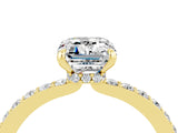 Yellow gold Emerald Cut Moissanite Solitaire Engagement Ring with Pavé Band and Four-Prong Setting_4