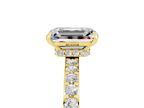 Yellow gold Emerald Cut Moissanite Solitaire Engagement Ring with Pavé Band and Four-Prong Setting_5