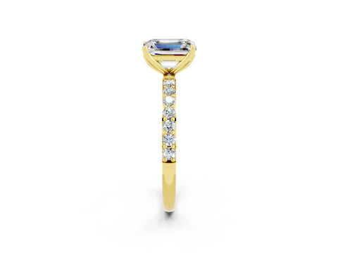 Yellow gold Emerald Cut Moissanite Solitaire Engagement Ring with Pavé Band and Prong Setting_2