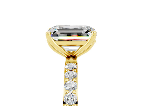 Yellow gold Emerald Cut Moissanite Solitaire Engagement Ring with Pavé Band and Prong Setting_5