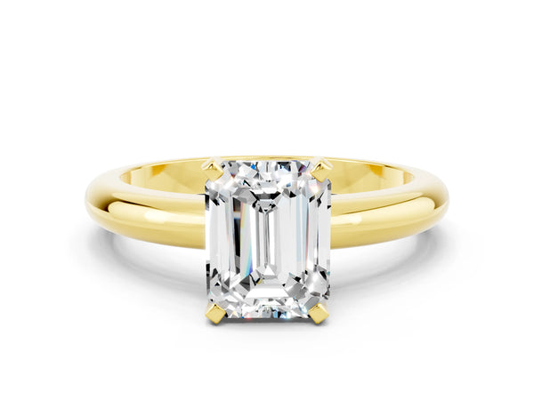 Yellow gold Emerald Cut Moissanite Solitaire Engagement Ring with Round Band and Four-Prong Setting