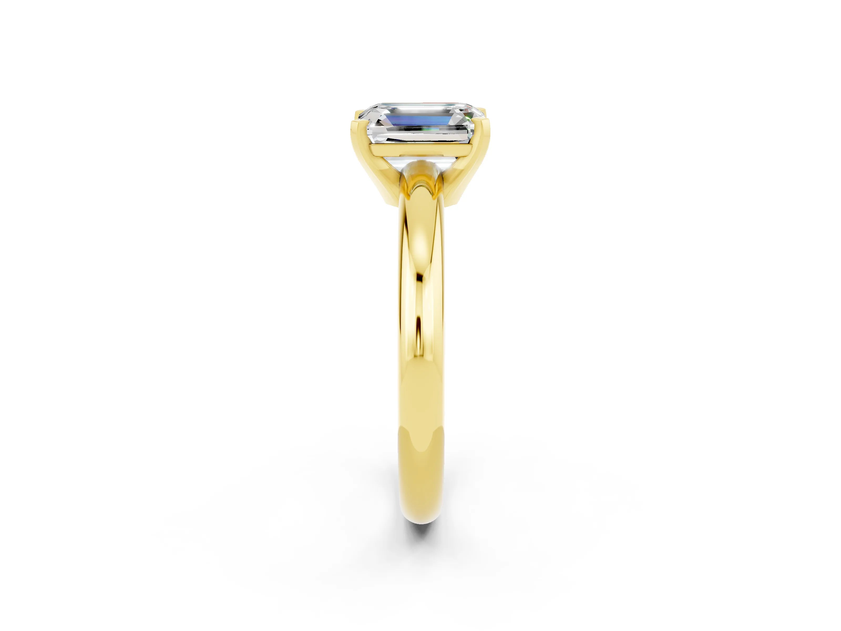 Yellow gold Emerald Cut Moissanite Solitaire Engagement Ring with Round Band and Four-Prong Setting_2
