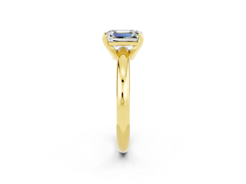 Yellow gold Emerald Cut Moissanite Solitaire Engagement Ring with Round Band and Four-Prong Setting_2