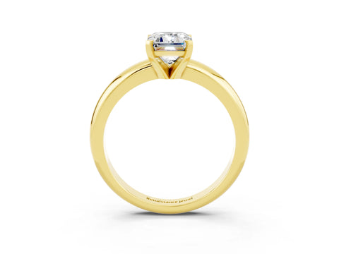 Yellow gold Emerald Cut Moissanite Solitaire Engagement Ring with Round Band and Four-Prong Setting_3