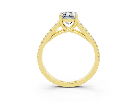 Yellow gold Emerald Cut Moissanite Solitaire Engagement Ring with Split Shank Pavé Band_3