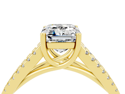 Yellow gold Emerald Cut Moissanite Solitaire Engagement Ring with Split Shank Pavé Band_4
