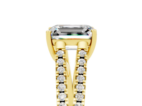 Yellow gold Emerald Cut Moissanite Solitaire Engagement Ring with Split Shank Pavé Band_5