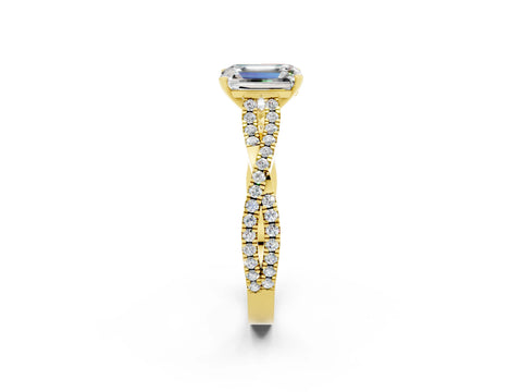 Yellow gold Emerald Cut Moissanite Solitaire Engagement Ring with Twisted Pavé Band and Four-Prong Setting_2