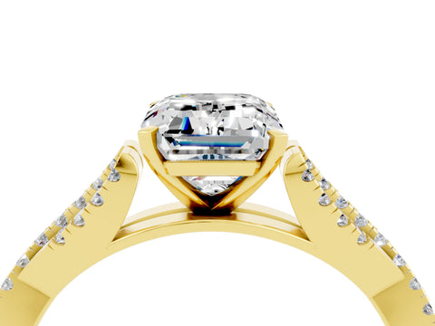 Yellow gold Emerald Cut Moissanite Solitaire Engagement Ring with Twisted Pavé Band and Four-Prong Setting_4