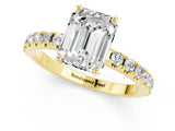 Yellow gold Emerald Cut Moissanite Solitaire Pavé Band with Four-Prong Setting_1