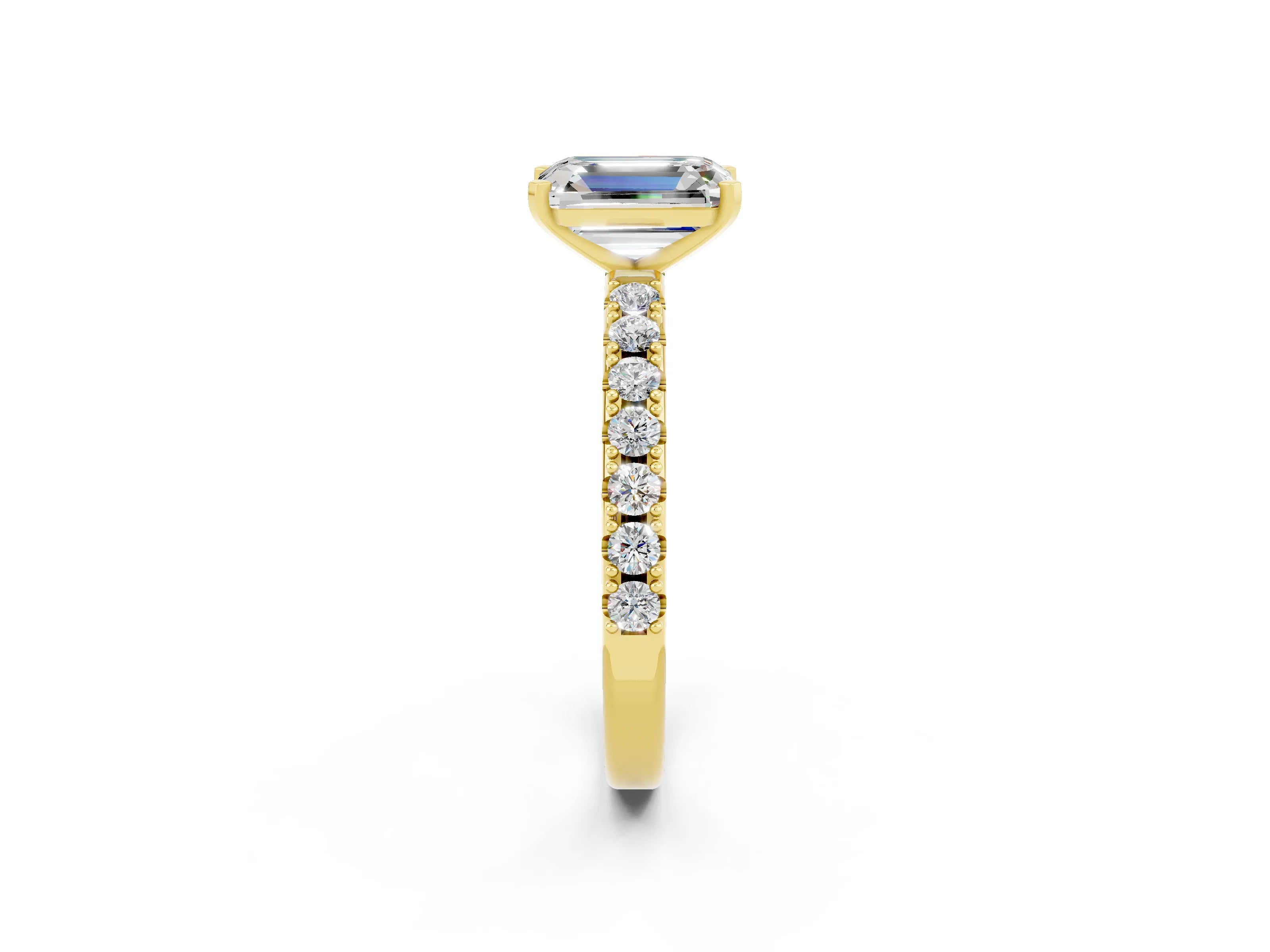 Yellow gold Emerald Cut Moissanite Solitaire Pavé Band with Four-Prong Setting_2