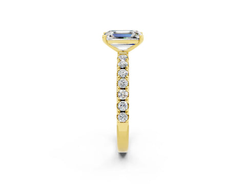 Yellow gold Emerald Cut Moissanite Solitaire Pavé Band with Four-Prong Setting_2