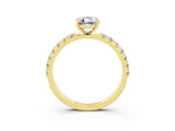 Yellow gold Emerald Cut Moissanite Solitaire Pavé Band with Four-Prong Setting_3