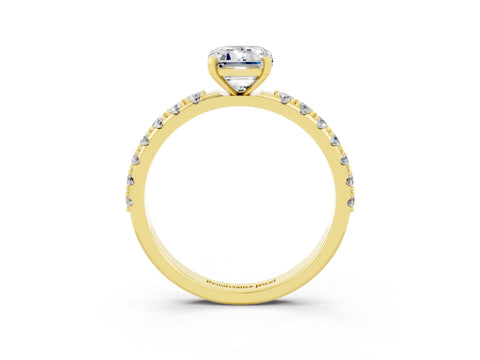 Yellow gold Emerald Cut Moissanite Solitaire Pavé Band with Four-Prong Setting_3