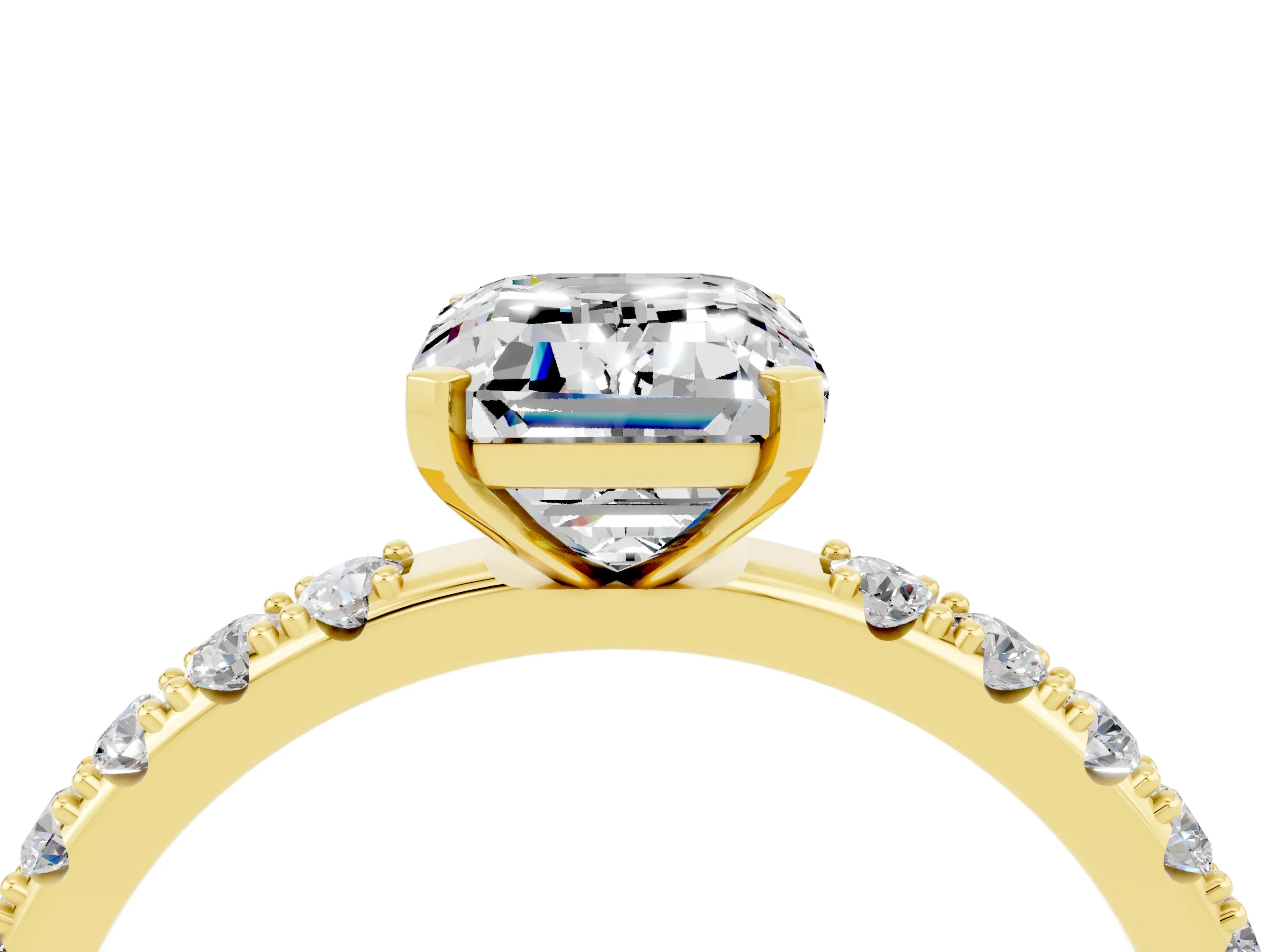 Yellow gold Emerald Cut Moissanite Solitaire Pavé Band with Four-Prong Setting_4