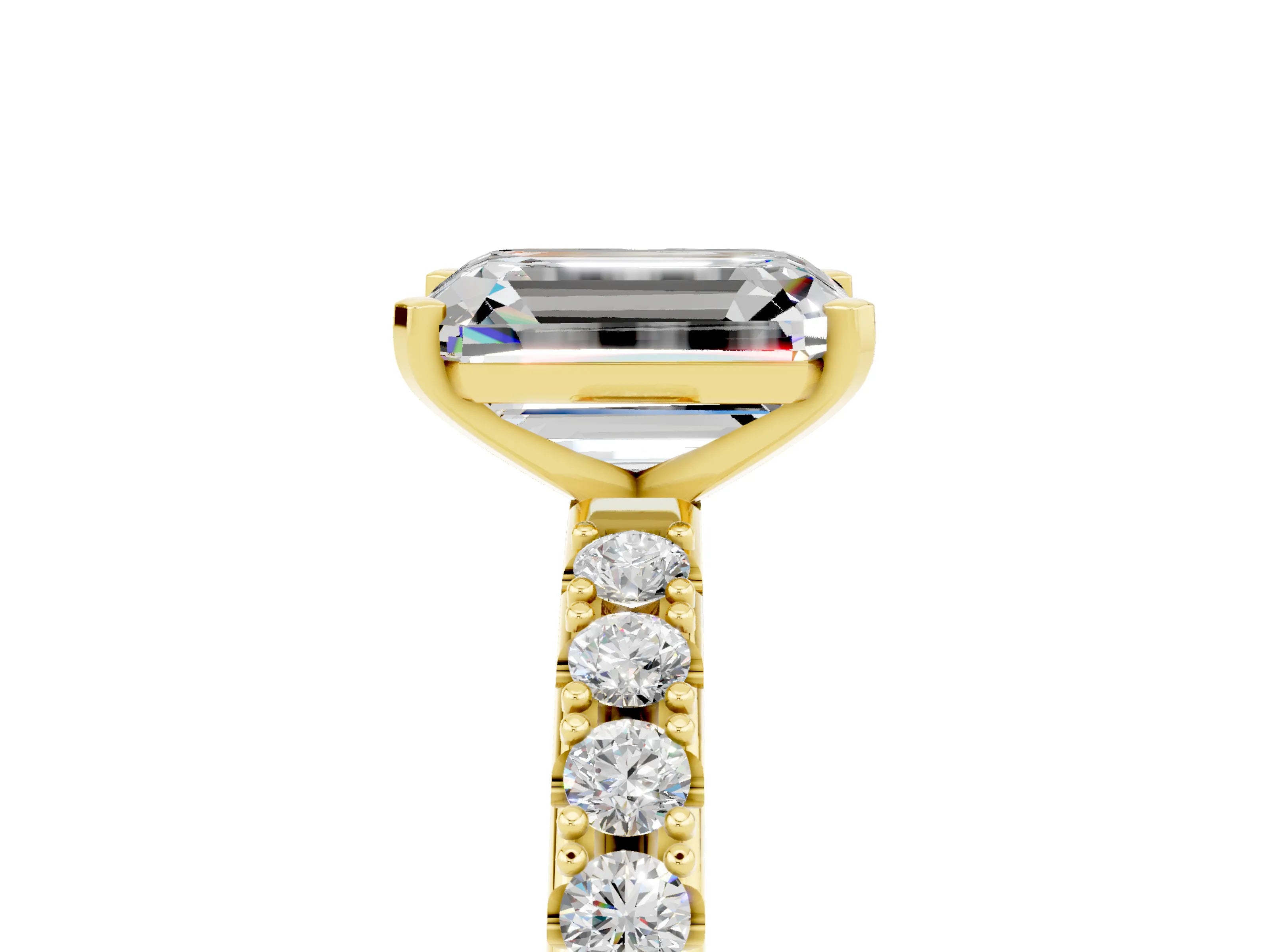 Yellow gold Emerald Cut Moissanite Solitaire Pavé Band with Four-Prong Setting_5