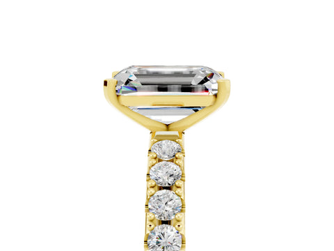 Yellow gold Emerald Cut Moissanite Solitaire Pavé Band with Four-Prong Setting_5