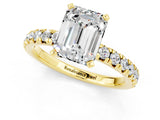 Yellow gold Emerald Cut Moissanite Solitaire Pavé Engagement Ring with Round Band and Prong Setting_13