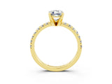 Yellow gold Emerald Cut Moissanite Solitaire Pavé Engagement Ring with Round Band and Prong Setting_15